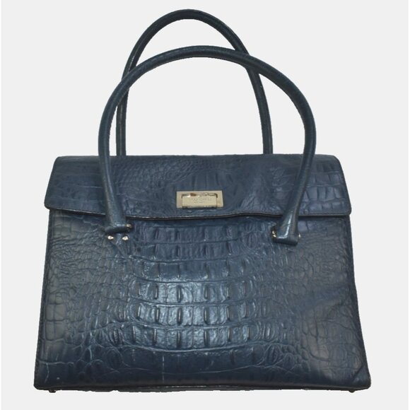 Kate Spade Valley Sinclair Orchard Shoulderbag Navy Leather Embossed Croc -Flaws - Picture 1 of 16